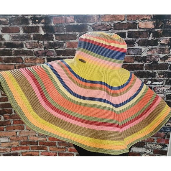 Scala, Oversized, Beach Hat, Multicolor Striped Women's Accessory - Picture 2 of 15